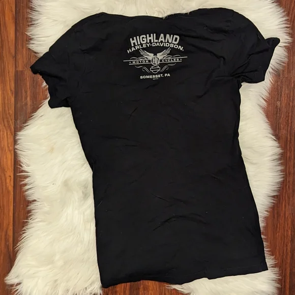 Harley Davidson Bling Rhinestone Orange and Black Bar and Shield Logo T-shirt - Picture 2 of 2